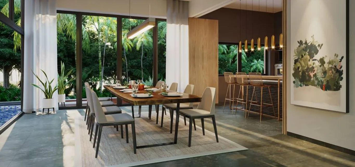 Stylish open dining room 