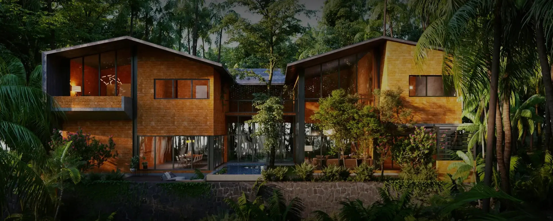 Modern luxury villa amid lush greenery