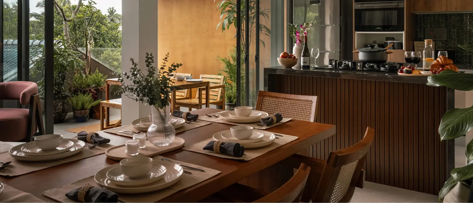 Serene indoor courtyard with sunset view