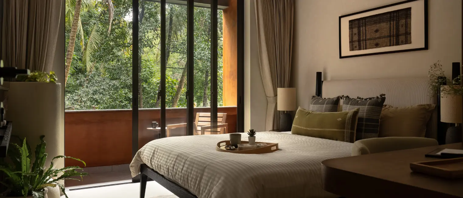 Cozy modern patio with lush greenery