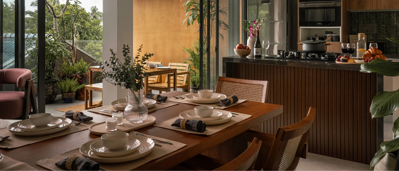 Serene indoor courtyard with sunset view