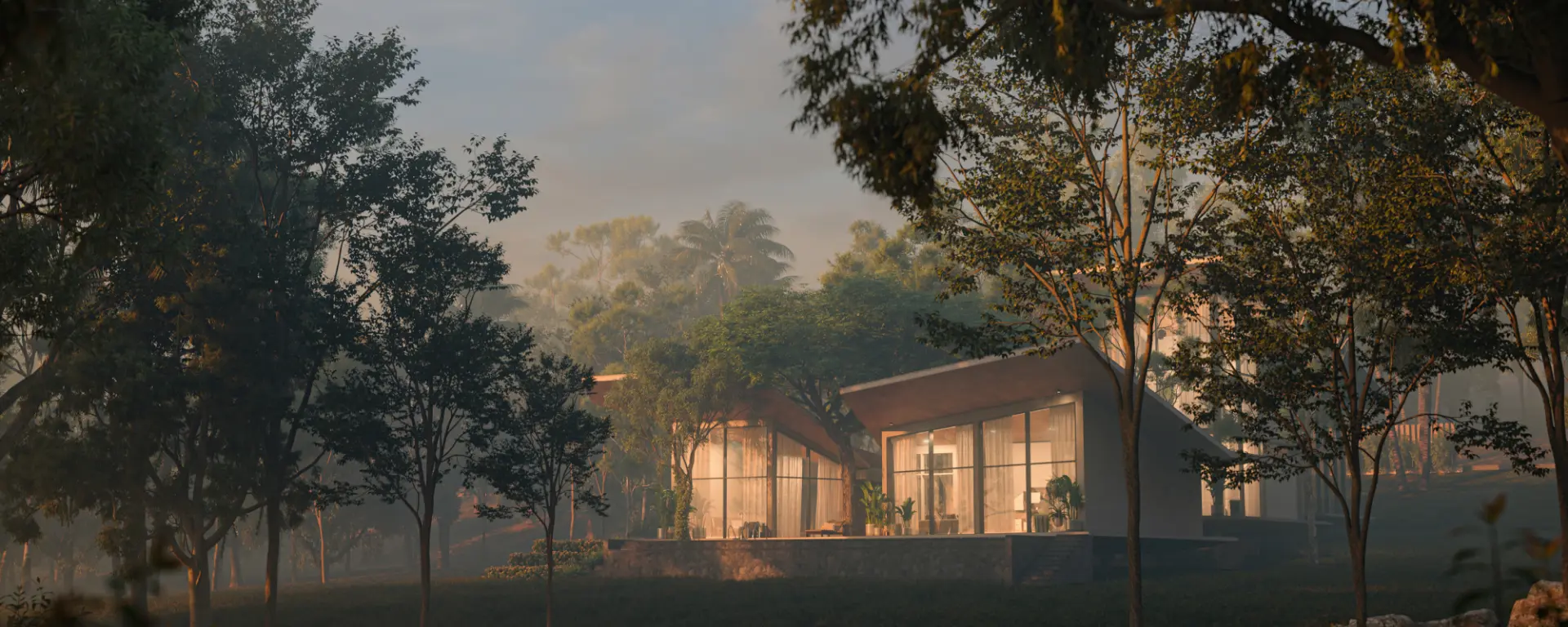 Elegant luxurious villa amid lush greenery