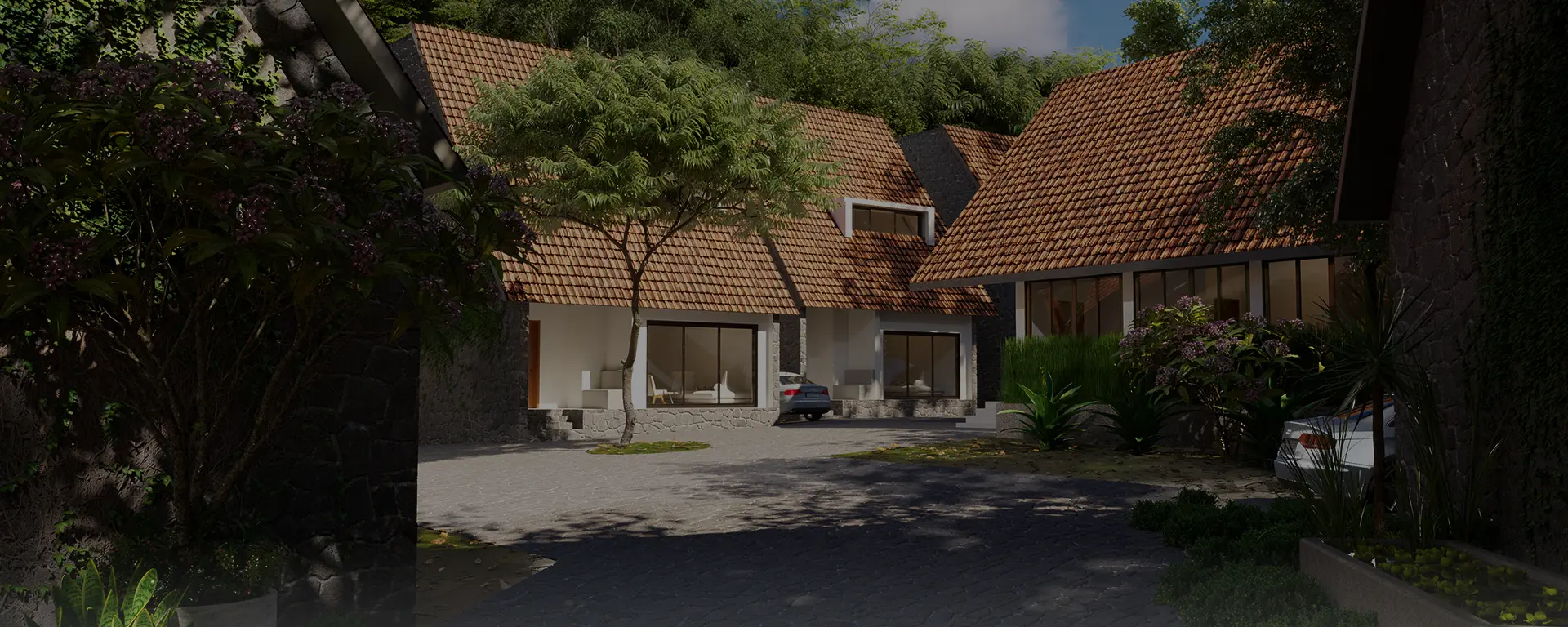 Luxury villas amid serene lush greenery