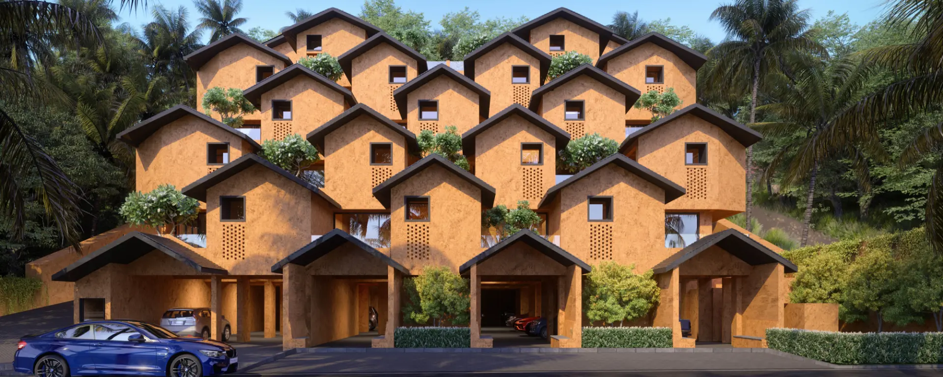 Luxury villa-style apartments amidst greenery